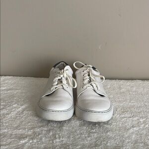 Peter Millar White Leather Sneakers with Black Heel Accent